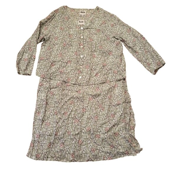 Flax 2 Piece Floral Sleeveless Maxi Dress Button Down Jacket 1G Linen 18 20 - Picture 1 of 9
